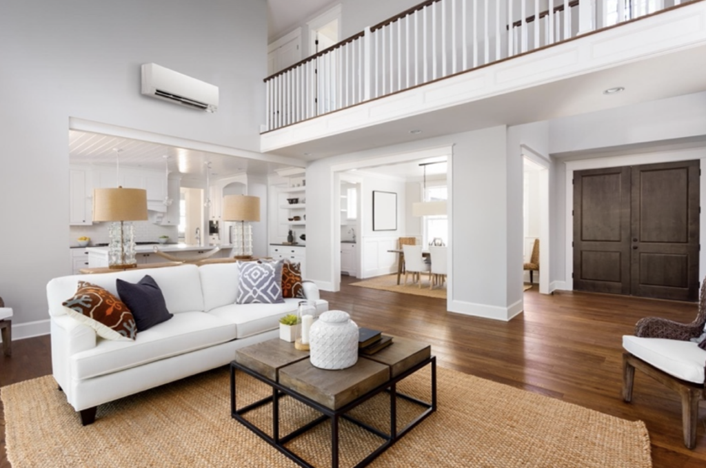 Ductless mini-split system in a living room. 